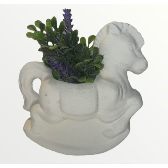 Vintage Other - Vintage upcycled ceramic rocking horse with artificial lavender & Boxwood